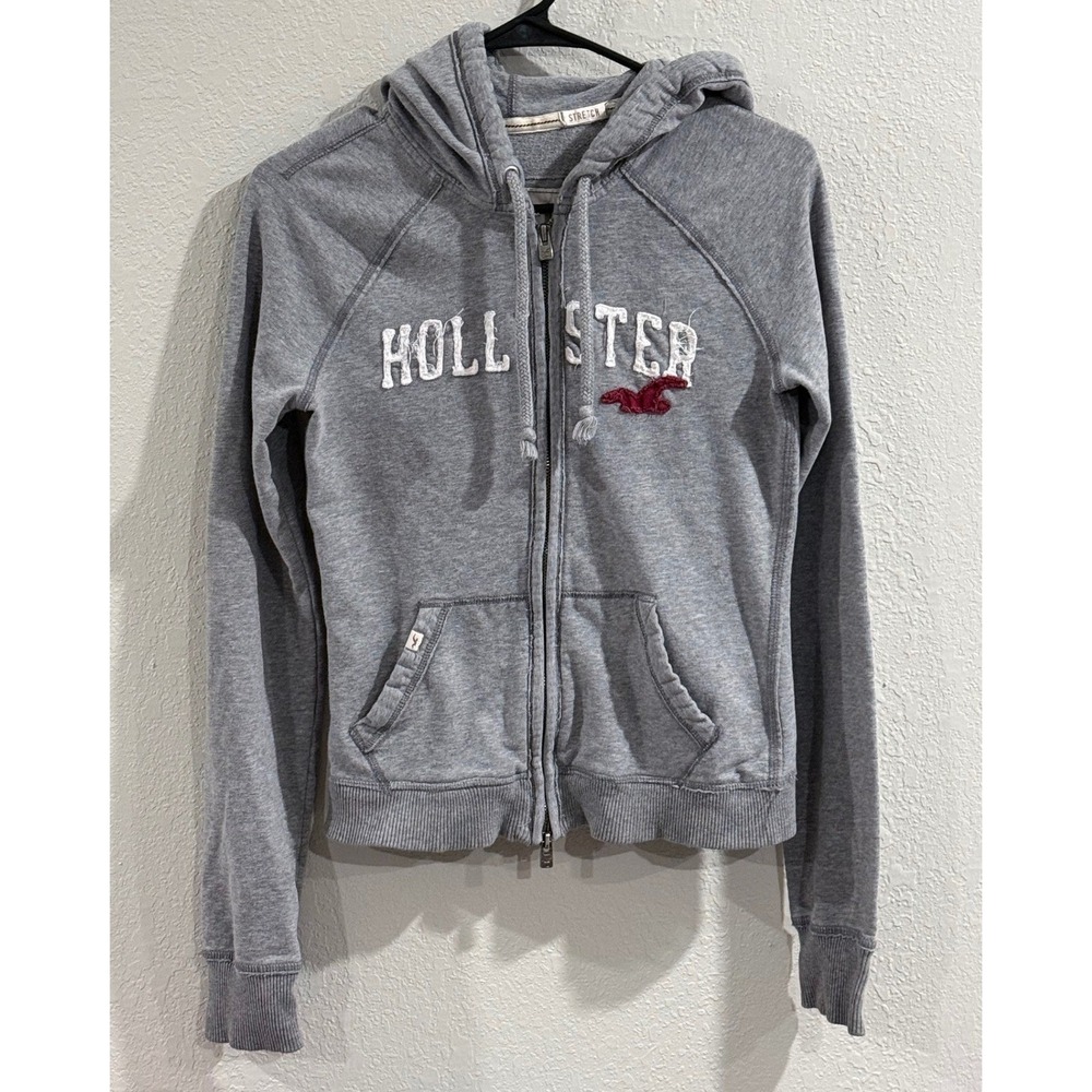 Hollister California Y2K Full Zip Hoodie Gray Logo Sweatshirt 1922 Women's Large - Picture 1 of 7